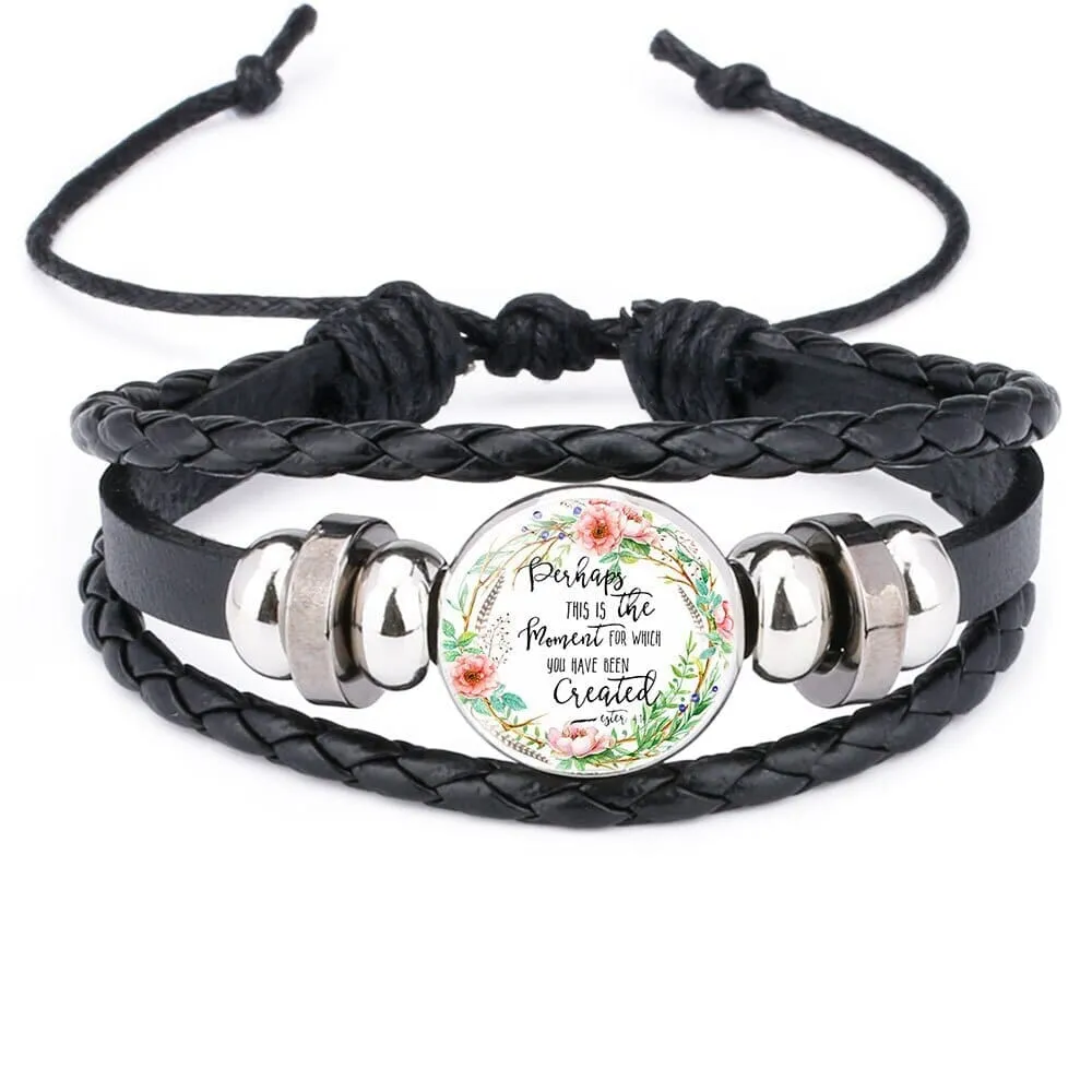 Scriptures Proverbs Charm Leather Wrap Bangle Bracelet