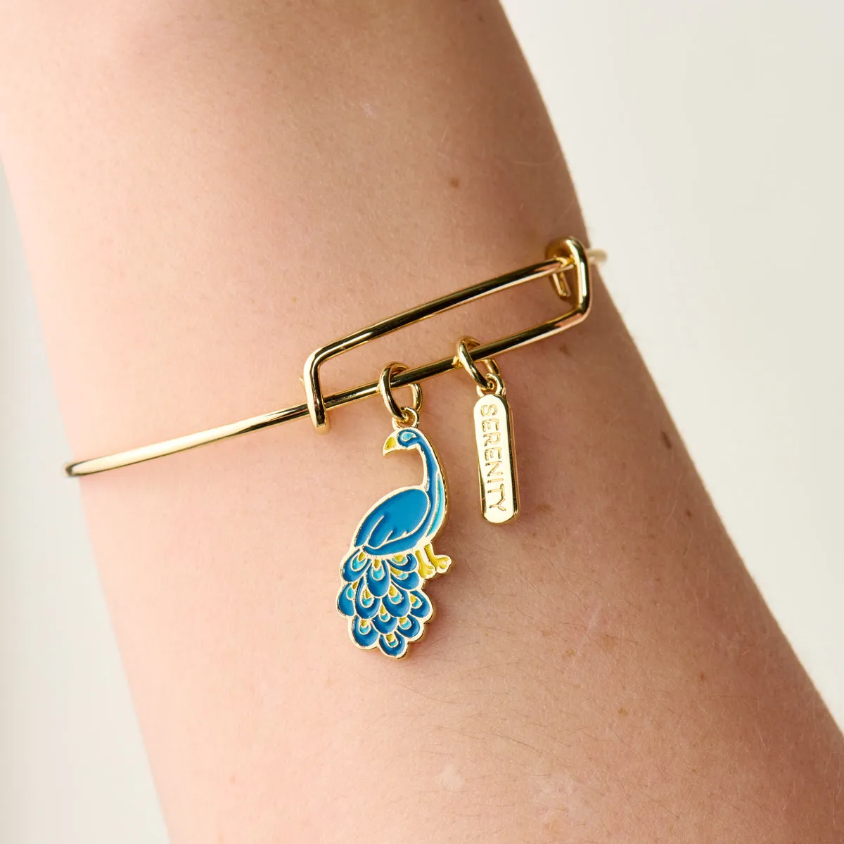 'Serenity' Peacock Duo Charm Bangle Bracelet