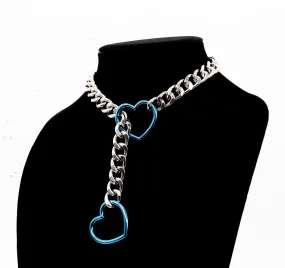 Silver and Blue Heart Slip Chain Collar