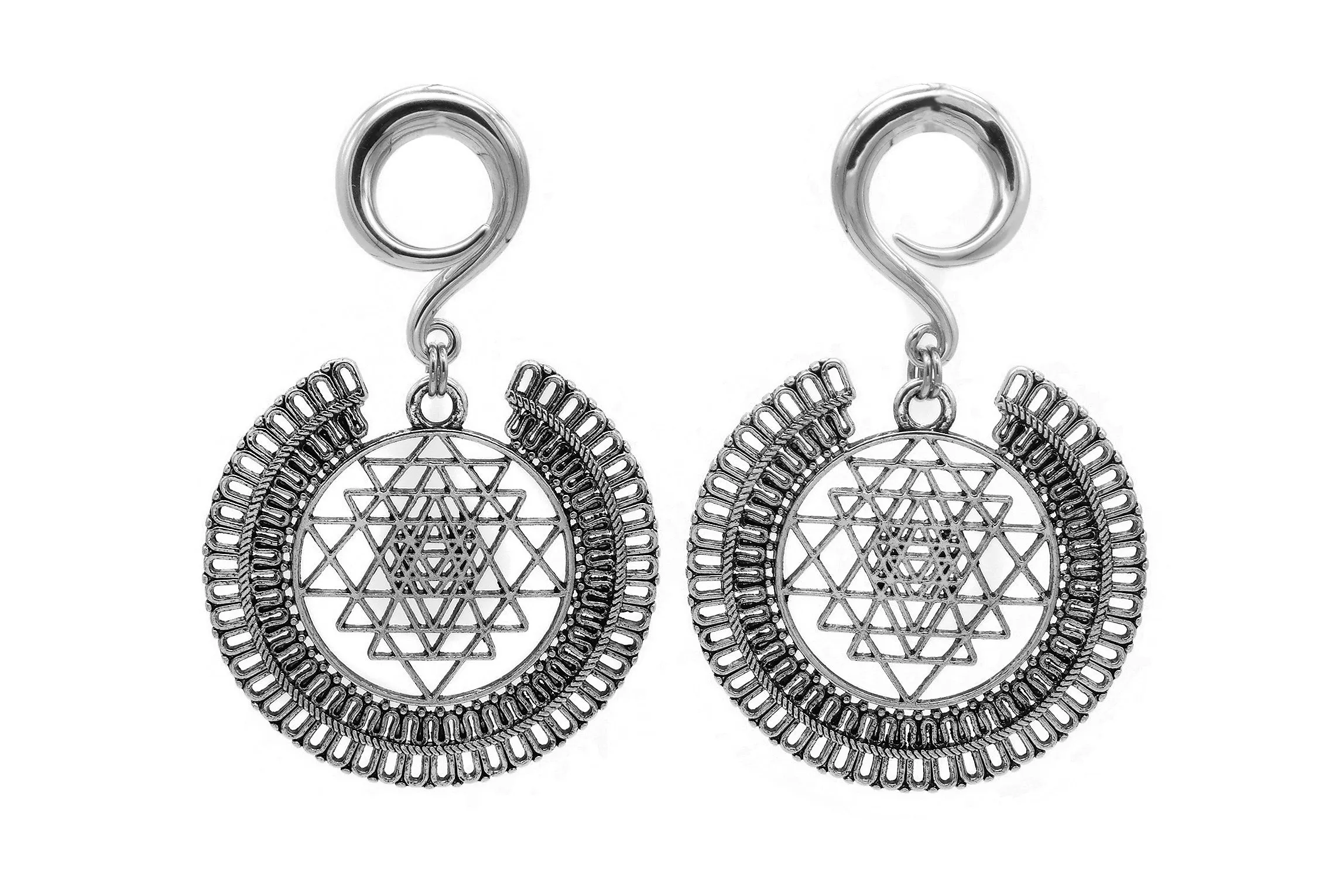 Silver Sri Yantra Ear Weights