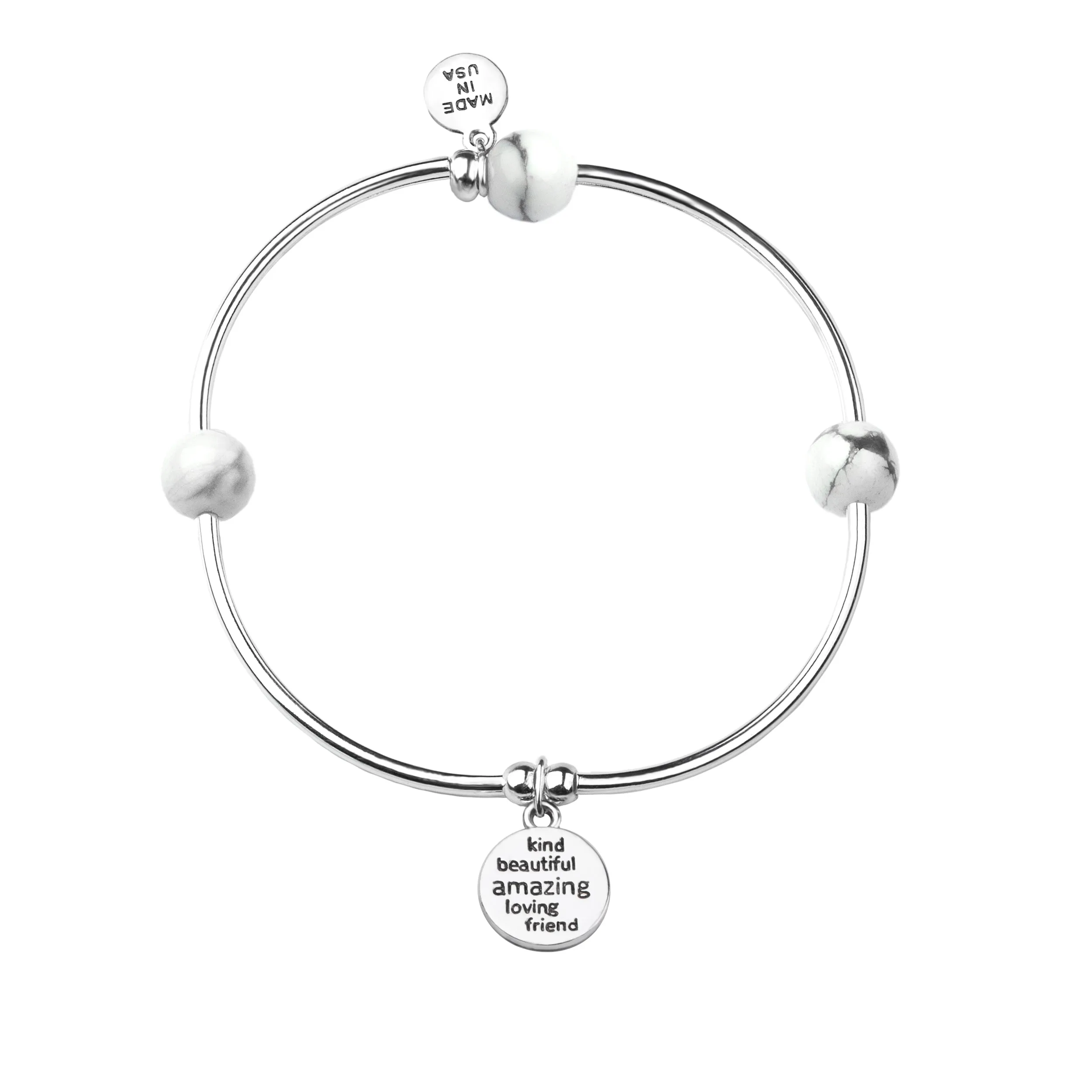 Sister | Soft Bangle Charm Bracelet | Rose Quartz