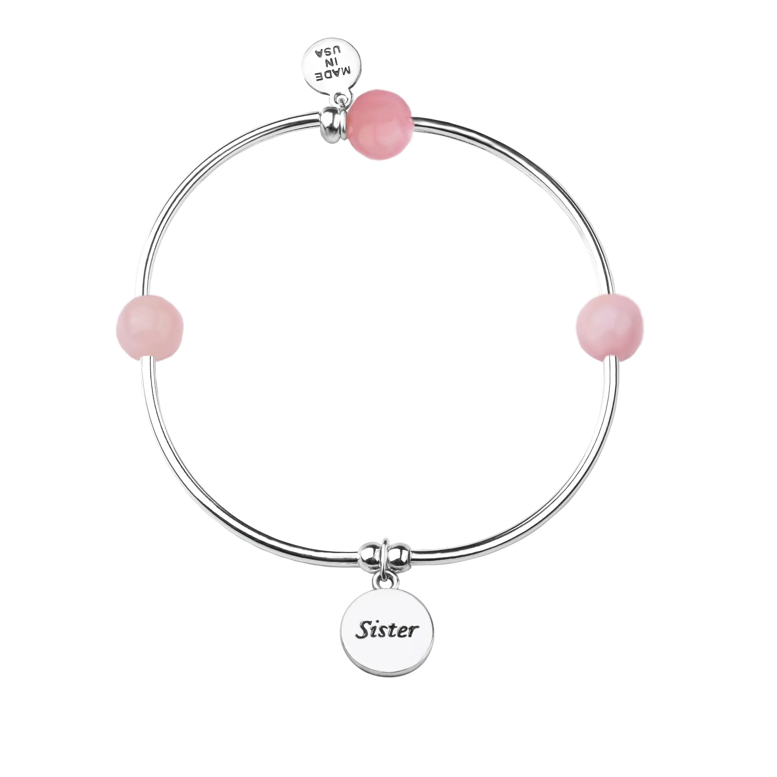 Sister | Soft Bangle Charm Bracelet | Rose Quartz