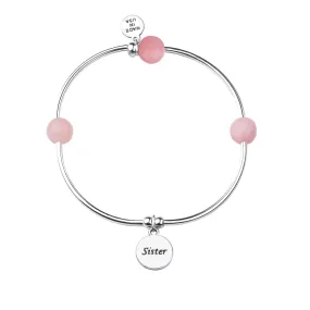 Sister | Soft Bangle Charm Bracelet | Rose Quartz