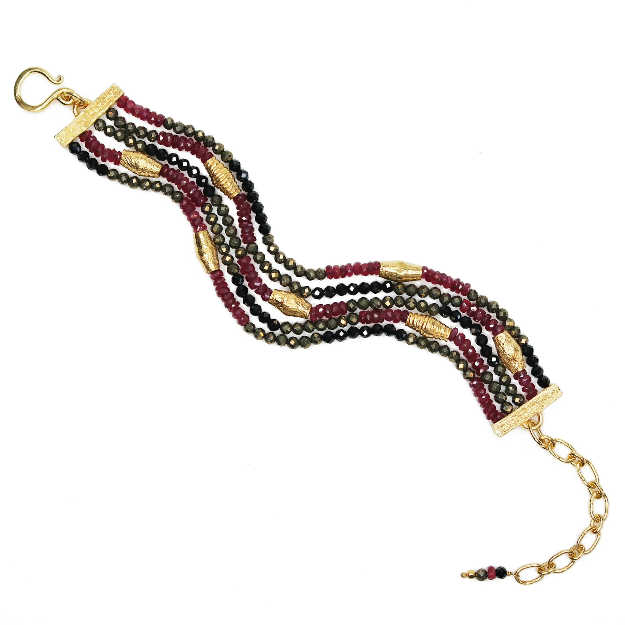 Spinel, Ruby and Gold Multi-Strand Bracelet