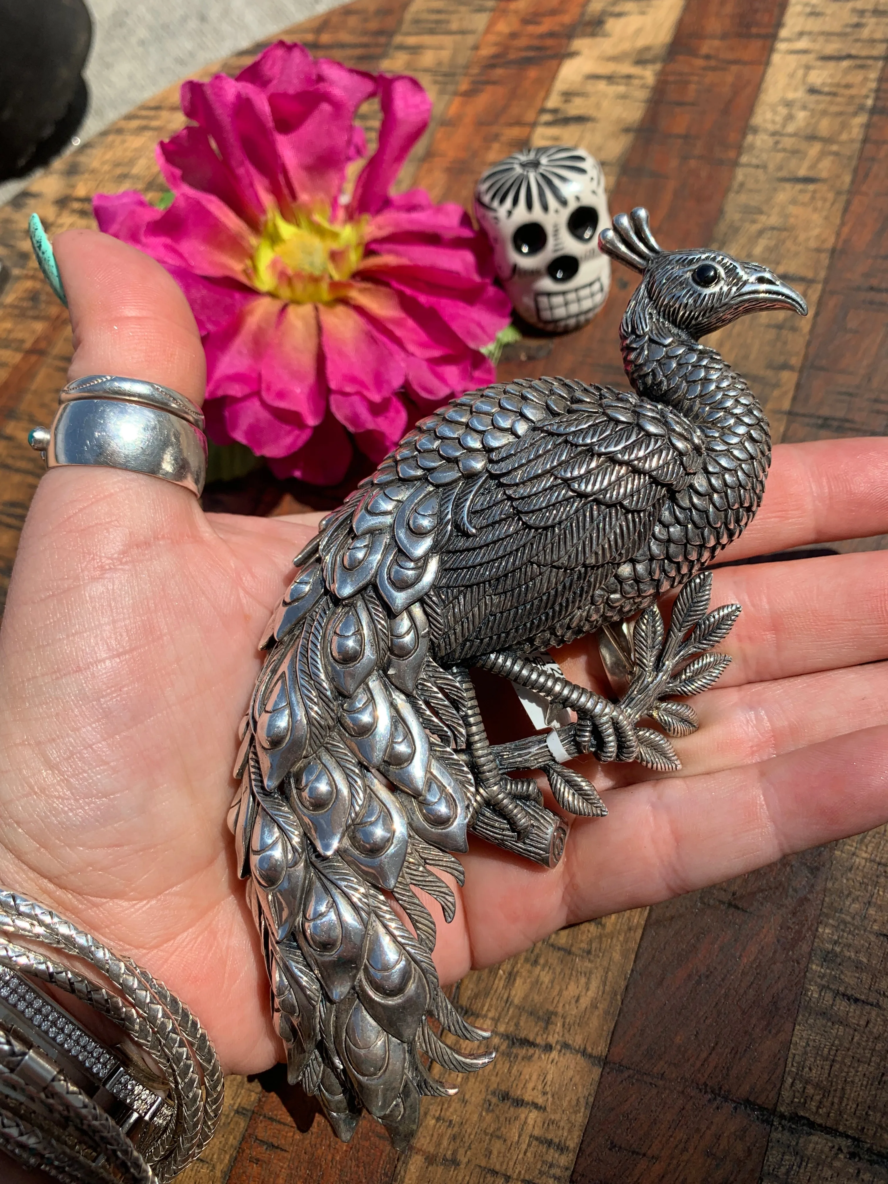 Sterling Peacock Brooch / Pendant