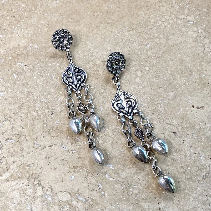 Sterling Silver Ethnic Drop Earrings - Banjara