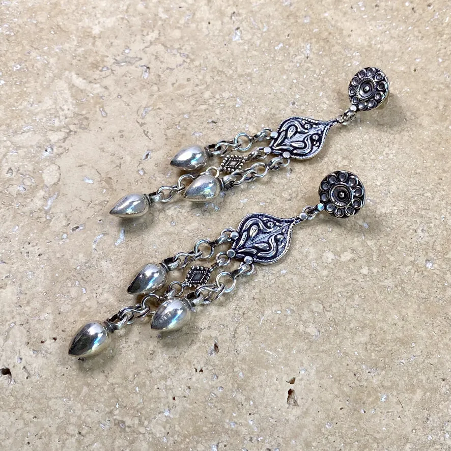 Sterling Silver Ethnic Drop Earrings - Banjara