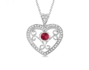 Sterling Silver Heart Necklace Rhodium Plated