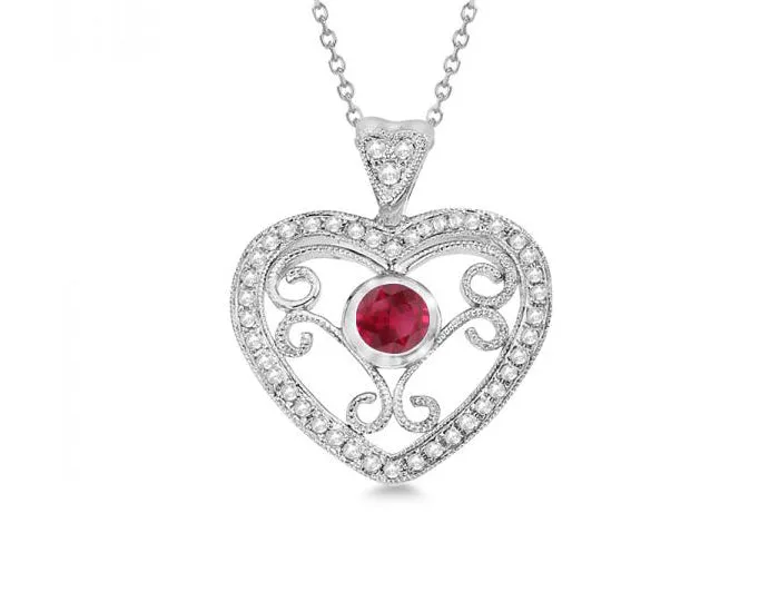 Sterling Silver Heart Necklace Rhodium Plated