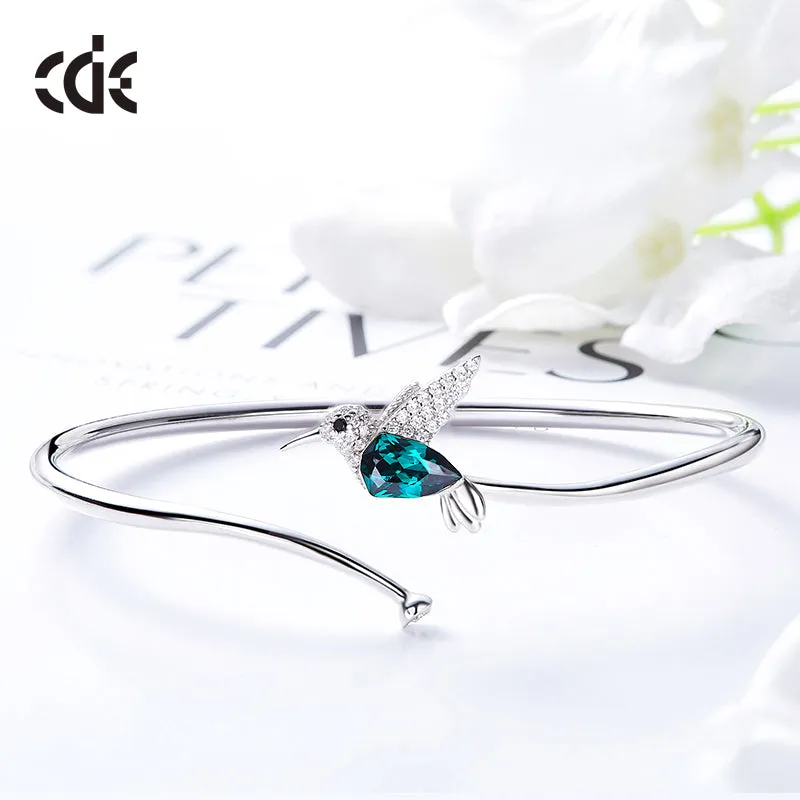 Sterling silver simple Emerald hummingbird bangle