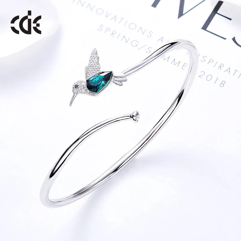 Sterling silver simple Emerald hummingbird bangle