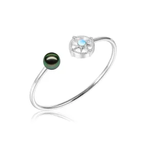 Tahitian Pearl Compass Bangle with Larimar