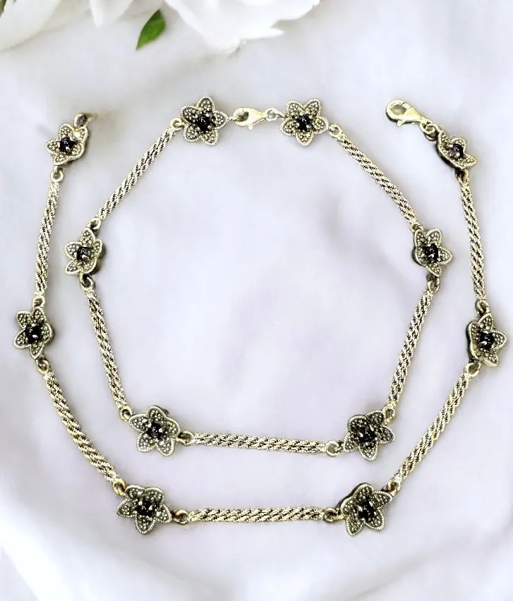 The Latika Silver Marcasite Anklets