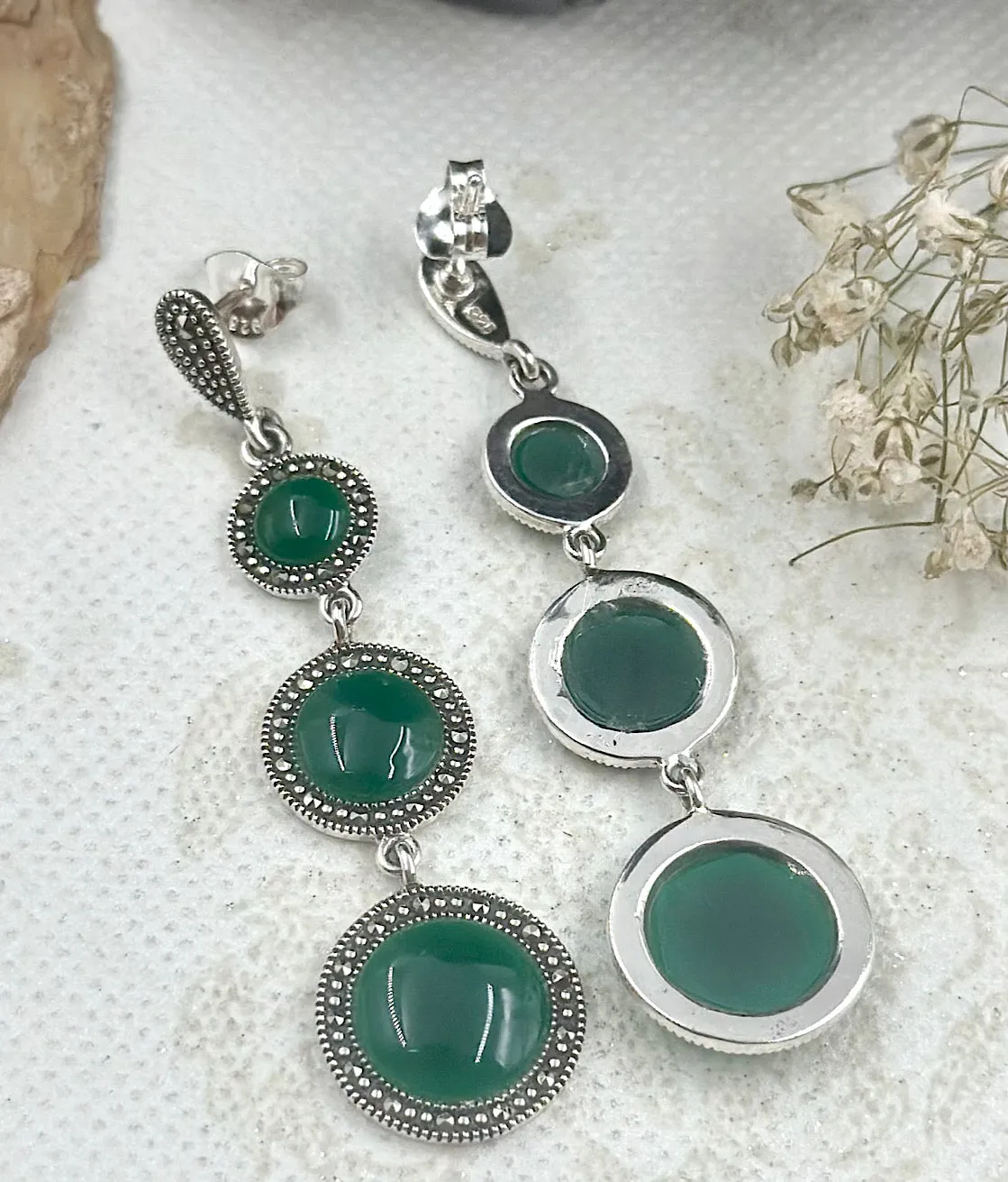 The Silver Marcasite Earrings (Green)