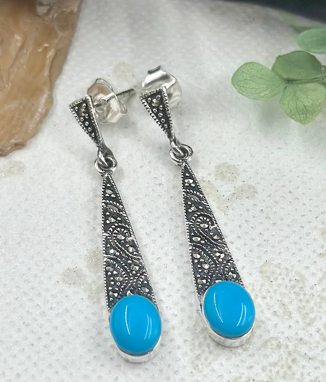 The Silver Marcasite Earrings (Turquoise)