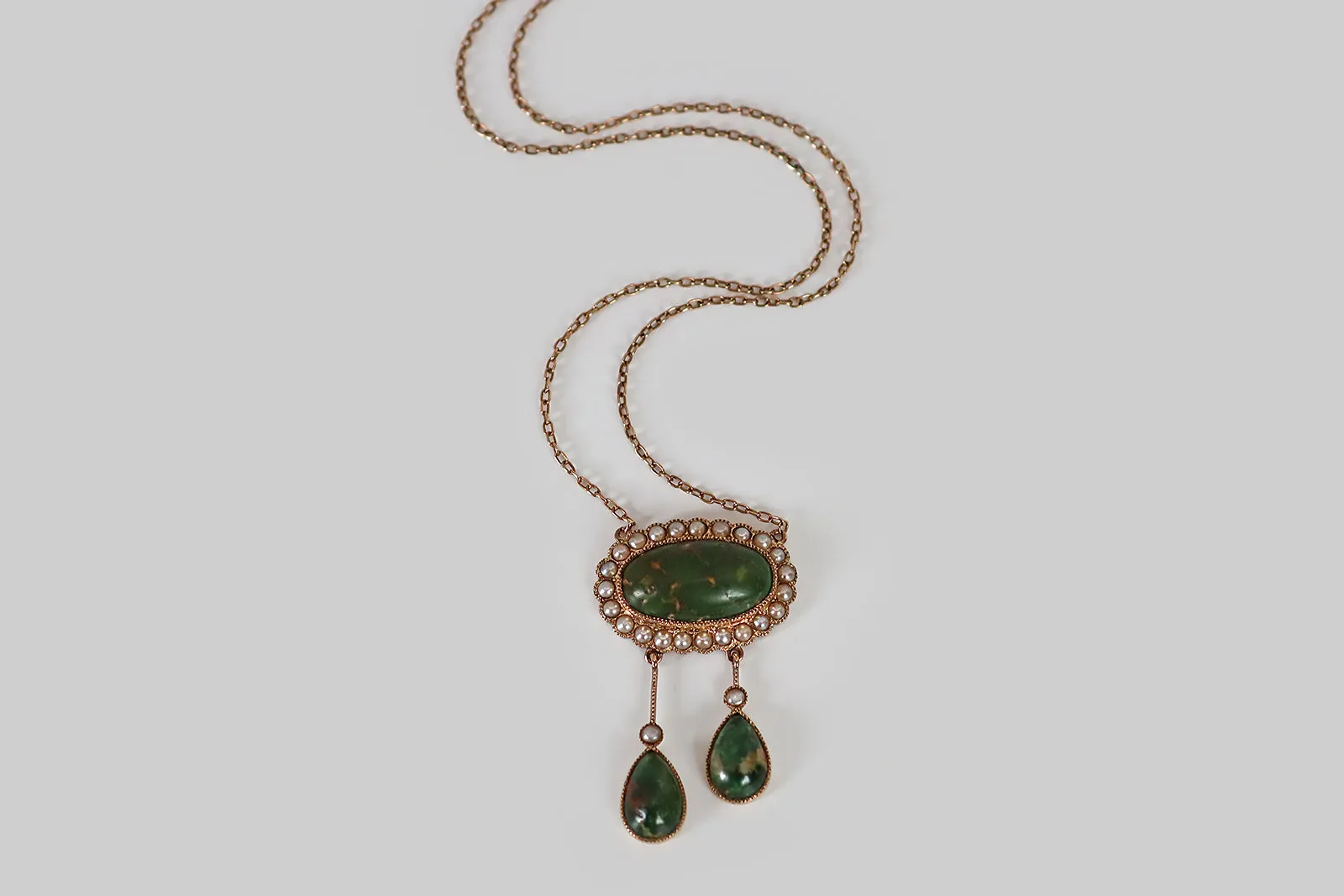 Victorian Green Turquoise Drop Necklace