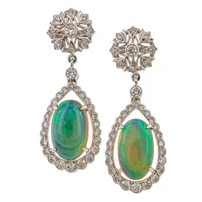 Vintage Opal & Diamond Drop Earrings