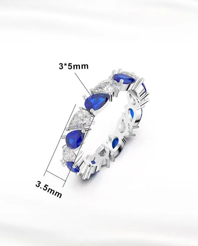 Stunning Silver Ring with Water Drop-Shaped Sapphire - Exquisite Jewelry Piece