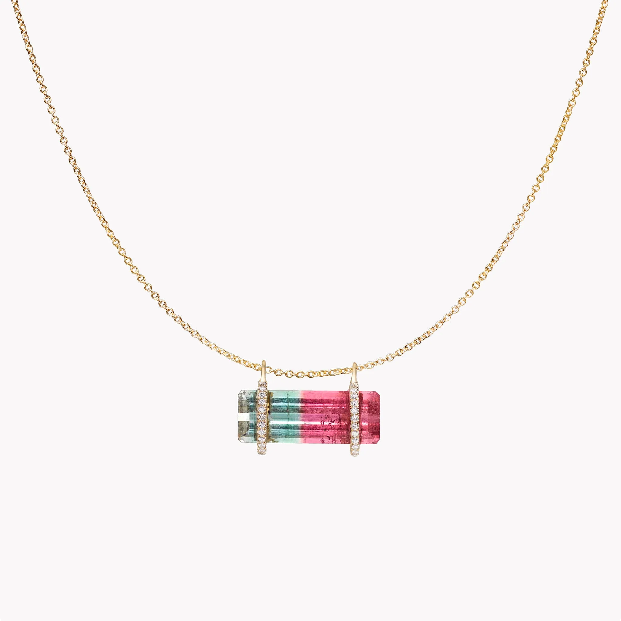 Watermelon Tourmaline & Diamond Pendant